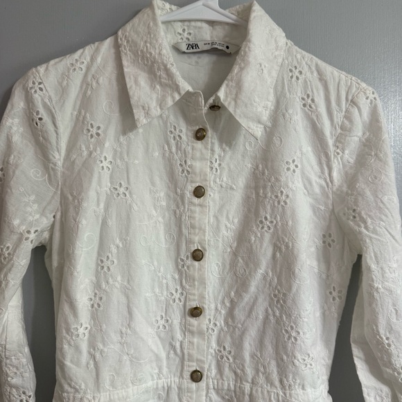 Zara White Eyelet Fit and Flare Long Sleeve Dress Size XS - Picture 5 of 15